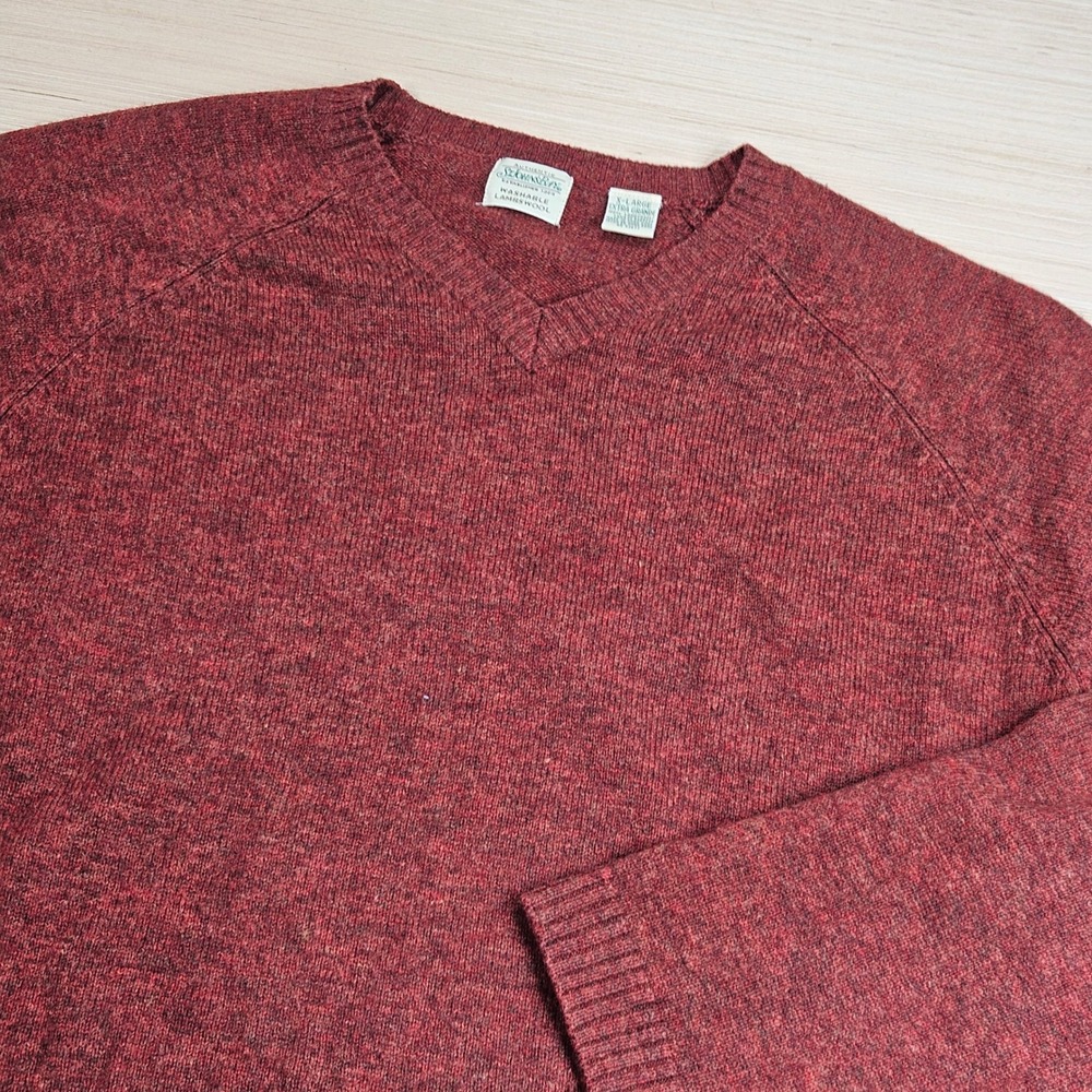 St. John's Bay Sweater Mens XL Red V-Neck Washable Lambswool Pullover Classic